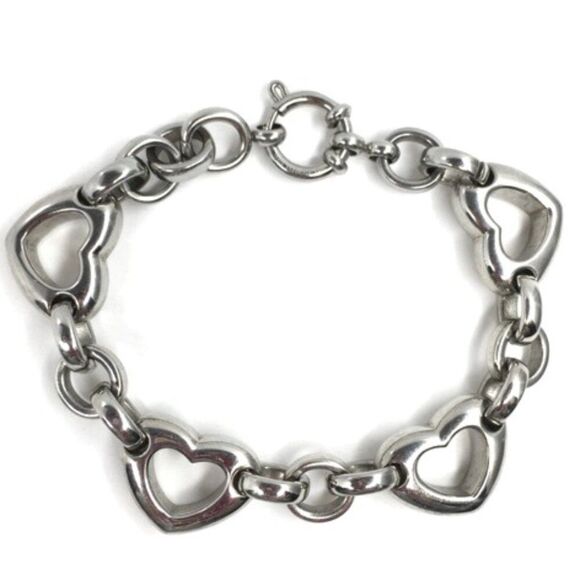 Stainless Steel SMD Chunky Heart L:ink Bracelet Silver Tone metal 7.5" - Picture 1 of 3